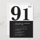 Invitation Chic noir blanc pour son 91e anniversaire (Devant)