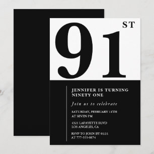 Invitation Chic noir blanc pour son 91e anniversaire