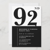 Invitation Chic noir blanc pour son 92e anniversaire (Devant)