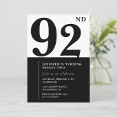Invitation Chic noir blanc pour son 92e anniversaire (Debout devant)