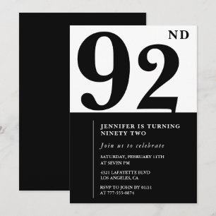 Invitation Chic noir blanc pour son 92e anniversaire