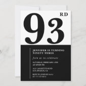 Invitation Chic noir blanc pour son 93e anniversaire (Devant)