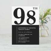 Invitation Chic noir blanc pour son 98e anniversaire (Debout devant)