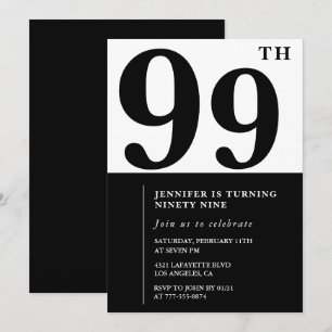 Invitation Chic noir blanc pour son 99ème anniversaire