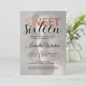 Invitation Chic noir blanc rayures rose doux 16 Photo (Debout devant)