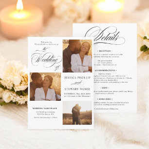 Invitation Chic noir blanc tout en un script photos mariage