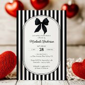 Invitation Chic Noir Coquette Bow Fête des mariées rayée
