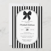 Invitation Chic Noir Coquette Bow Fête des mariées rayée (Devant)