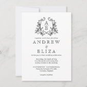 Invitation Chic noir et blanc Monogram Crest Mariage (Devant)
