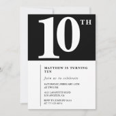 Invitation chic noir et blanc pour 10 ans (Devant)
