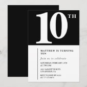 Invitation chic noir et blanc pour 10 ans (Devant / Derrière)