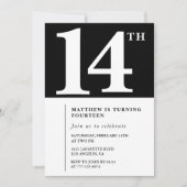 Invitation chic noir et blanc pour 14 ans (Devant)