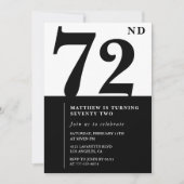 Invitation chic noir et blanc pour 72e anniversair (Devant)