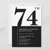 Invitation chic noir et blanc pour 74e anniversair (Devant)