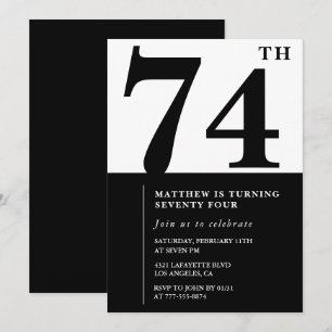 Invitation chic noir et blanc pour 74e anniversair