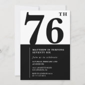 Invitation chic noir et blanc pour 76e anniversair (Devant)
