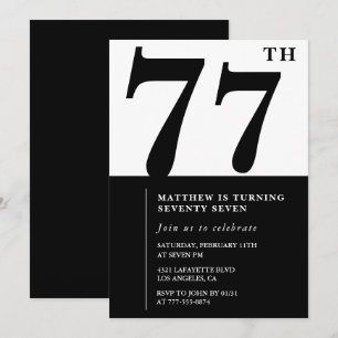 Invitation chic noir et blanc pour 77e anniversair