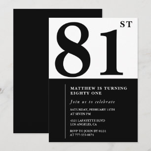 Invitation chic noir et blanc pour 81e anniversair
