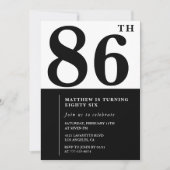Invitation chic noir et blanc pour 86e anniversair (Devant)