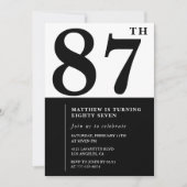 Invitation chic noir et blanc pour 87e anniversair (Devant)
