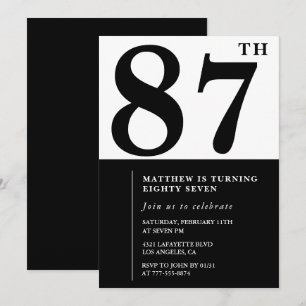 Invitation chic noir et blanc pour 87e anniversair