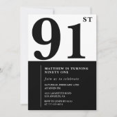 Invitation chic noir et blanc pour 91e anniversair (Devant)