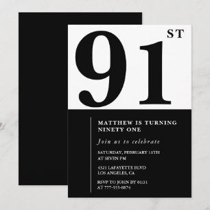 Invitation chic noir et blanc pour 91e anniversair