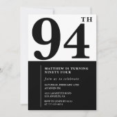 Invitation chic noir et blanc pour 94e anniversair (Devant)