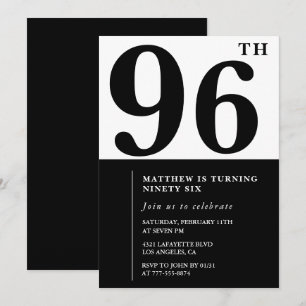 Invitation chic noir et blanc pour 96e anniversair