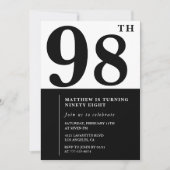 Invitation chic noir et blanc pour 98e anniversair (Devant)