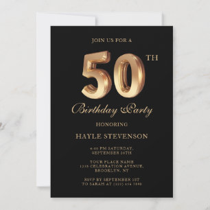 Invitation Chic Noir & Or Luxueux Élégant 50e Anniversaire
