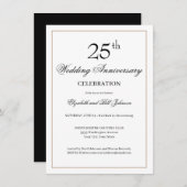 Invitation chic noir pour les 25 ans de mariage (Devant / Derrière)