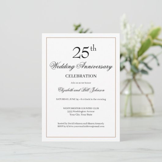 Invitation chic noire pour les 25 ans de mariage (Debout devant)