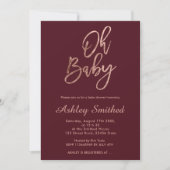 Invitation Chic Oh baby shower de la Bourgogne rouge moderne (Devant)