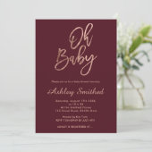 Invitation Chic Oh baby shower de la Bourgogne rouge moderne (Debout devant)
