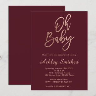Invitation Chic Oh baby shower de la Bourgogne rouge moderne