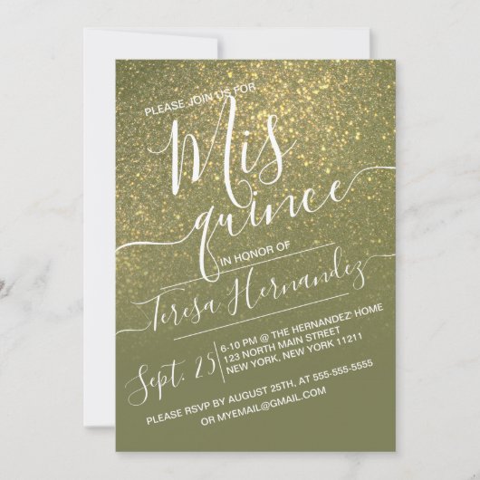 Invitation Chic Olive Green Sparkly Parties scintillant Ombre (Devant)