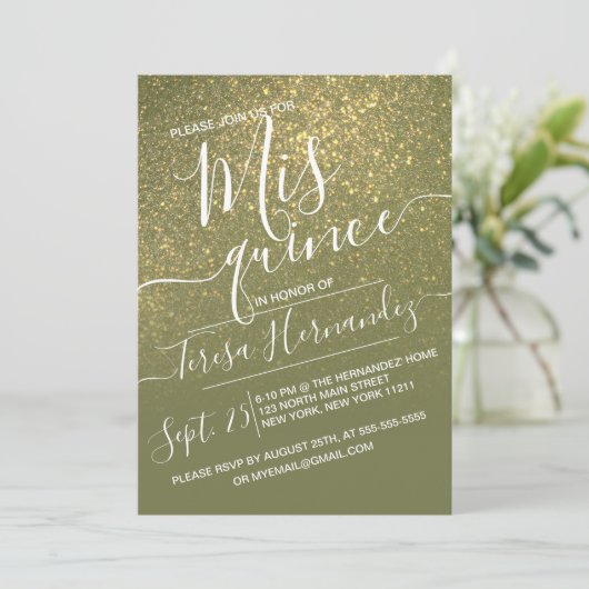 Invitation Chic Olive Green Sparkly Parties scintillant Ombre (Debout devant)