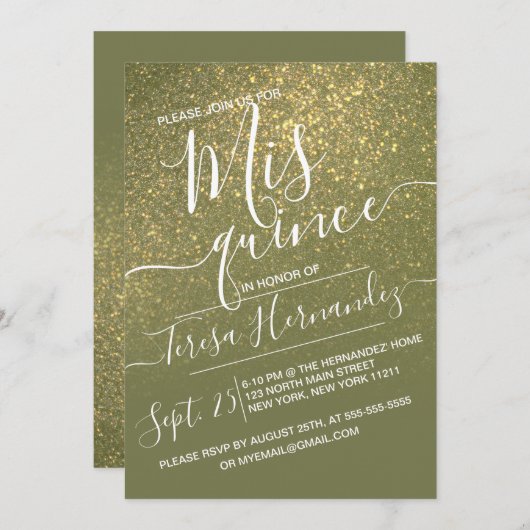 Invitation Chic Olive Green Sparkly Parties scintillant Ombre (Devant / Derrière)