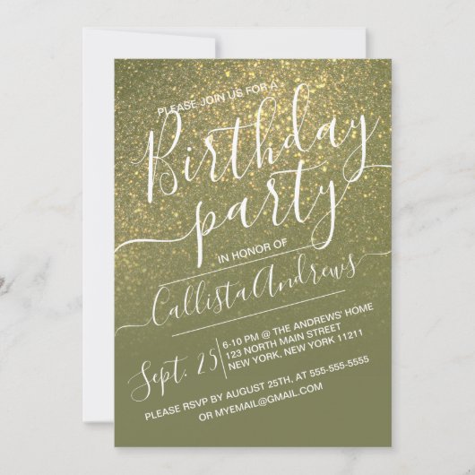 Invitation Chic Olive Green Sparkly Parties scintillant Ombre (Devant)