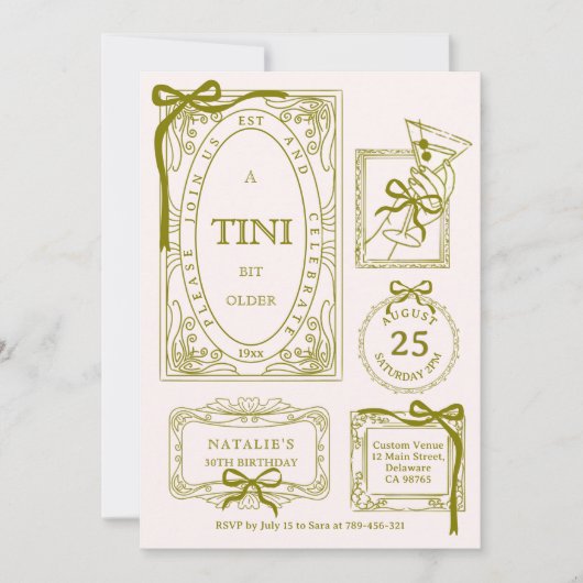 Invitation Chic Olive Line Art A Tini Bit Ancien 30e annivers (Devant)