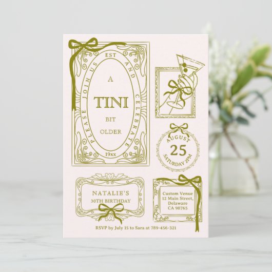 Invitation Chic Olive Line Art A Tini Bit Ancien 30e annivers (Debout devant)