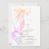 Invitation Chic Ombre Bow Gold Cross Baptism (Devant)