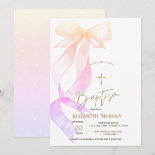 Invitation Chic Ombré Croix Dorée Baptême