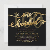 Invitation Chic One Hundred Script Noir Or 100e Anniversaire (Devant)