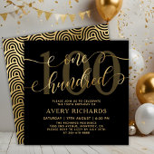 Invitation Chic One Hundred Script Noir Or 100e Anniversaire