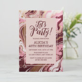 Invitation Chic or Bourgogne rose Marbre Fluid Anniversaire (Debout devant)
