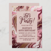 Invitation Chic or Bourgogne rose Marbre Fluid Anniversaire (Devant / Derrière)