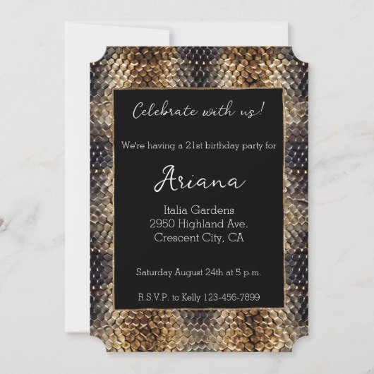 Invitation Chic Or Bronze Noir Serpent Peau (Devant)
