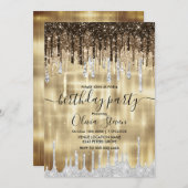Invitation Chic or brun gouttes parties scintillant n'importe (Devant / Derrière)